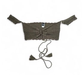 Army green crop off the shoulders knit top size Large 