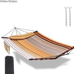 TegerDeger 12FT 2 Person Hammock Large Hammock 450LB Capacity with V Shaped Hardwood Spreader Bar & Nylon Rope for Outside, Patio, Garden, Backyard, B