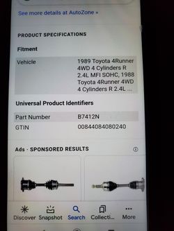 Cv Shaft Assembly Toyota 4 Runner 88-89