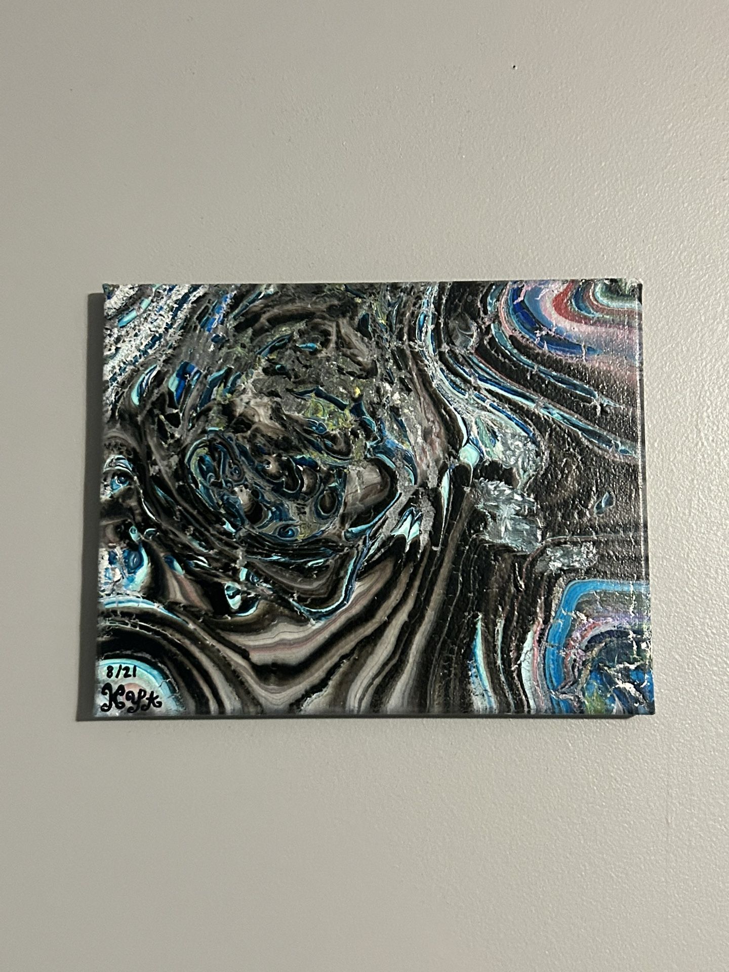 Abstract Original Acrylic Pour Painting 10” x 8” x  .8” Signed