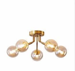 MOLUOLA LIGHTING Modern Sputnik Chandelier, 5-Light Gold Semi-Flush Mount