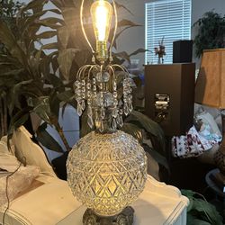 Vintage Crystal Lamp - 23.5” Tall, Night Light In Base, No Lamp Shade