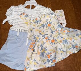3 piece set two shirts and shorts size 5 NWT