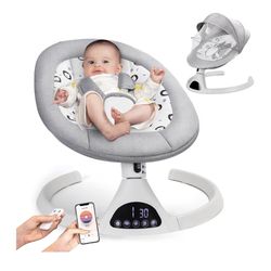 Electric Baby Swings for Infants to Toddler Baby Swing with 5-Speed 5-Point Carabiner,with Bluetooth Music 10-Preset Melodies Gray