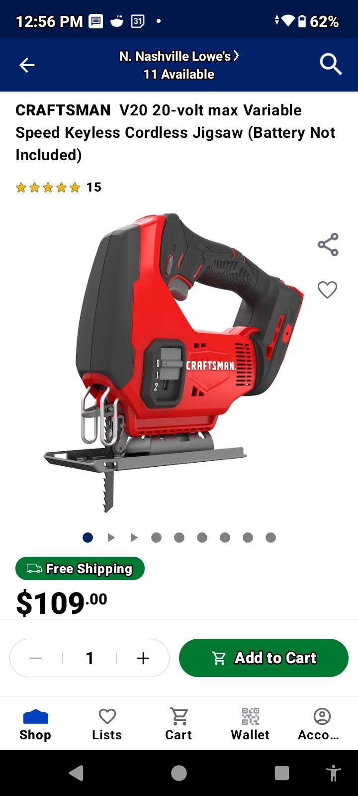 NEW - NEVER USED! Craftsman Jigsaw 20v Cordless (Tool Only)