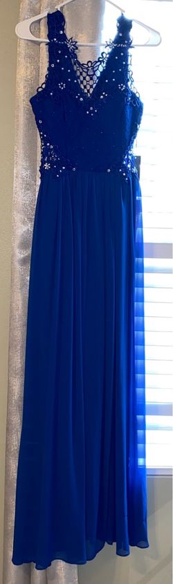 Royal Blue Lace Bodice Formal Maxi Dress