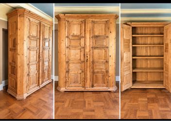 Beautiful pine wood large armoire antique cabinet