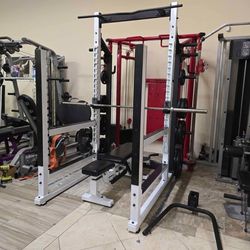 York Barbell Power Squat Rack Gym Equipment Bench Intek Olympic Plates Barbell
