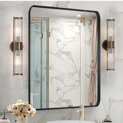 New in box 24x36 Vanity Mirror for Bathroom Sink Black Frame Bathroom Mirrors Wall Mounted with Anit-Rust Aluminum Alloy Shatterproof Glass for Over S