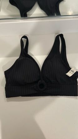 Aerie Black Ribbed Bikini Top with Ring Detail