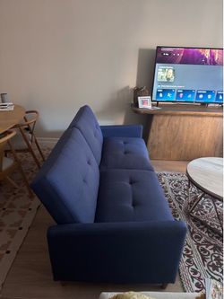 Blue Upholstered Sofa and Futon