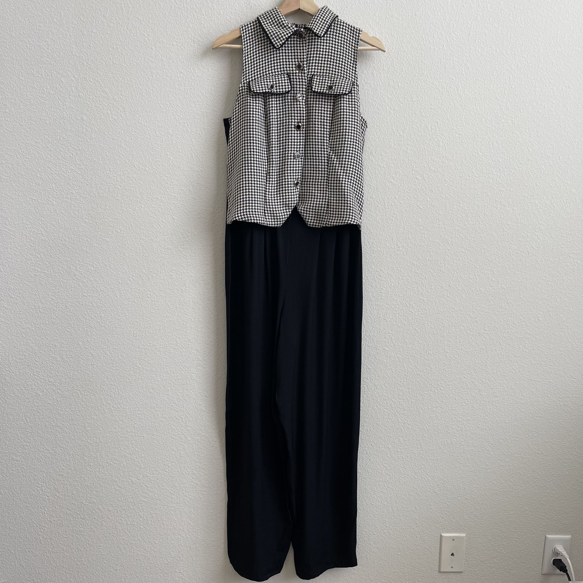 CITY TRIANGLES Vintage 90s Black White Houndstooth Preppy Straight Leg Jumpsuit