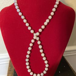 Vintage Opal Moonstone Beaded Necklace 27”