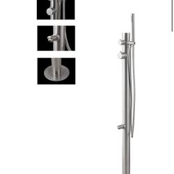 43" Free-Standing Brushed Stainless Steel 304 Outdoor Shower Only Cold Water Without Showerhead