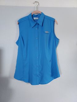 Columbia PFG Womens Tamiami Sleeveless Blue Shirt Vented Size XL 
