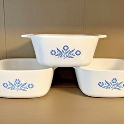 SET OF 3 Vintage 2.75-cup Corningware Casserole Dishes Blue Cornflower