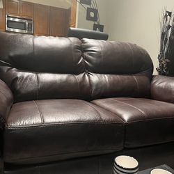 Brown Leather Sofa In Fair Condition 