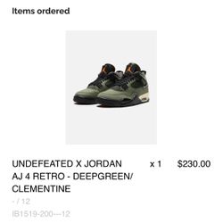 Jordan 4 Undefeated Size 12