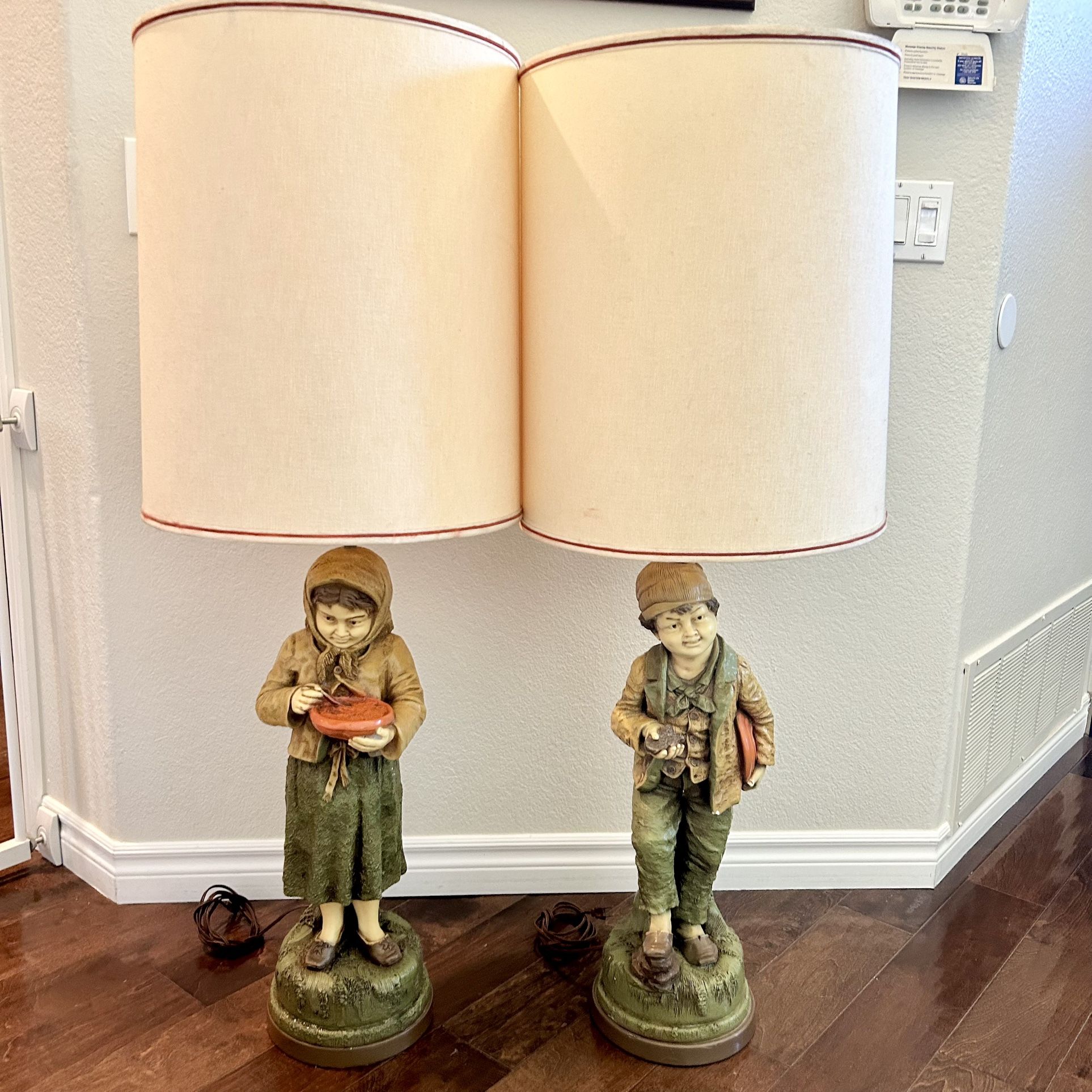 Pair Vintage 1961 Quartite Creative Corp Figural Table Lamps boy girl LARGE