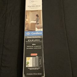1” Vinyl White Cordless Mini Blind (47” W x 64 “ L) Room Darkening