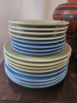 Cambria stoneware plates blue and green