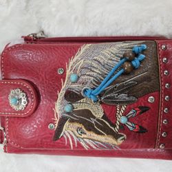 Red Embroidered Crossbody Western Phone Wallet 
