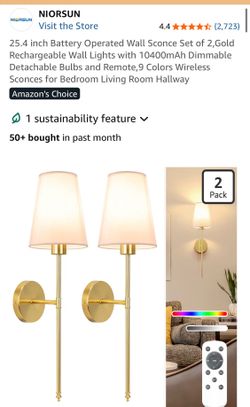 NIORSUN 2 rechargeable RGB battery operated wall sconces W remotes