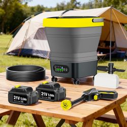 Brand New Litekon Portable Cordless Washer, 2x5.0Ah Battery, 4 Adjustable Model with 4.5Gal Tank 10FT Hose, 6-in-1 Nozzle for Car Washer,Patio,Camping
