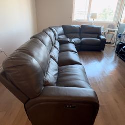 Grey Leather Couch w/ Electronic Recliner 