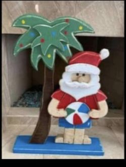 All Wood Santa, palm tree, beach ball, Hawaii?? Beach Santa BRAND NEW Christmas decor