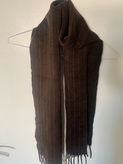 Classic Dark Brown Ribbed Fringe Wool Scarf  70”x10”