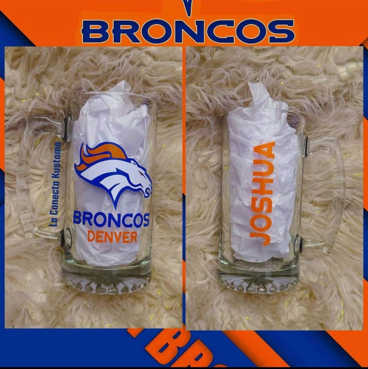Brand new custom Denver Broncos sports beer mug.