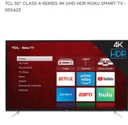 TCL 50" 4K UHD HDR ROKU SMART TV for sale