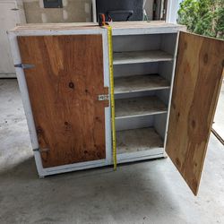 45" X 45" Shop Cabinet. Hinges Latches And Doors Work Fine. Paint It, Or Use As Is In Your Shop. $10 Or Make An Offer. Just Need It Gone.