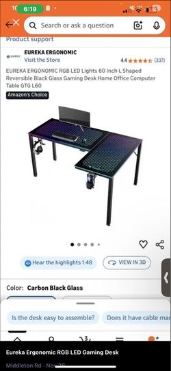 Black glass desk perfect condition