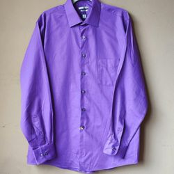 Van Heusen Wrinkle Free Purple Satin Dress Shirt Men’s 17 Long Sleeve  