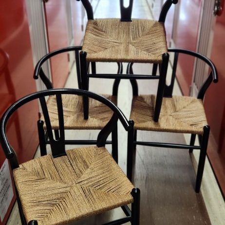 4 Dining Chairs Blk W Woven Seats