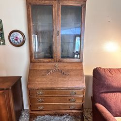 Vintage Drop Front Secretary Desk with Hutch or Bureau Bookcase