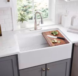 Kitchen sink:  Single Bowl Fireclay Workstation White Sink