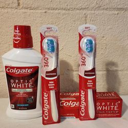Colgate Optic White Teeth Whitening Bundle Toothpaste Mouthwash Toothbrush 