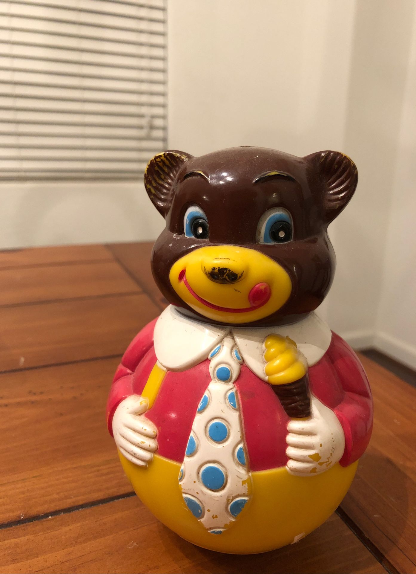 Vintage 1960s Roly poly chime bear - MCM - nursery or teddy bear collection or display with old doll