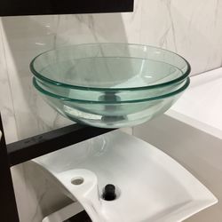 Vessel Sink Tempered Clear Glass New With Sink Hole 16” Wide Ready For Pick Up Today