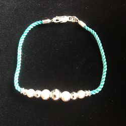 Sterling Silver Beads Turquoise Silk Rope Bracelet.