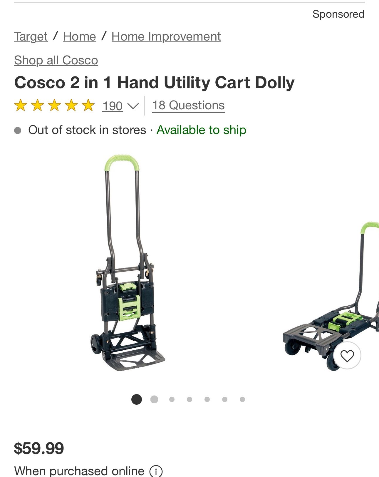 Cosco 2 in 1 Hand Utility Cart Dolly