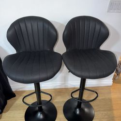 Set Of 2 Adjustable Height Bar Stools (faux Suede) 