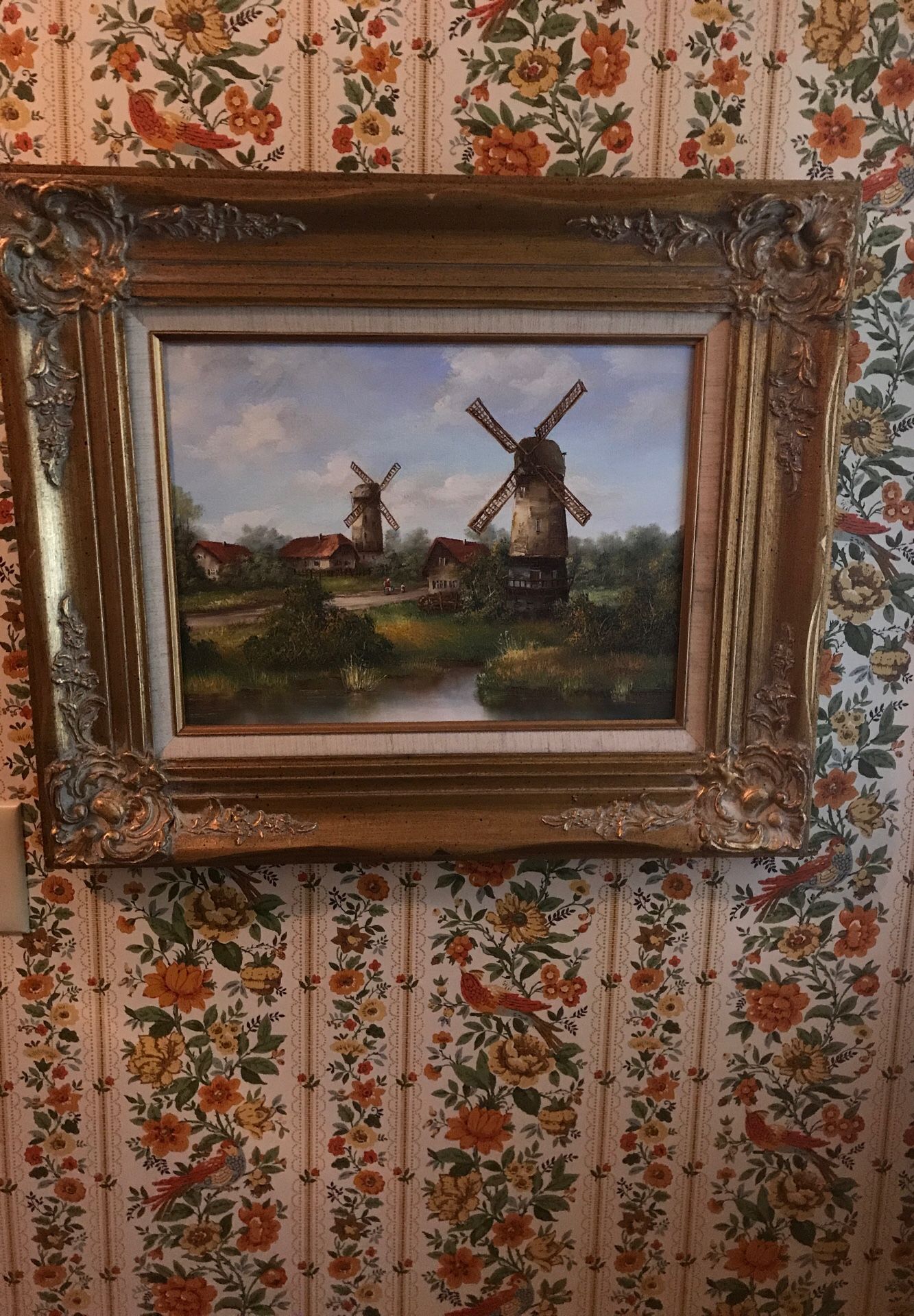 Landscape with windmills, oil on canvas