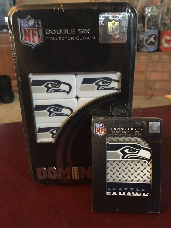 Seattle Seahawks double six dominoes and playing cards