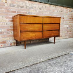 Mid Century Modern Walnut 6 Drawer Lowboy Dresser Vintage