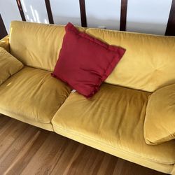 Yellow Futon Couch With Pillows In Mustard Velvet 