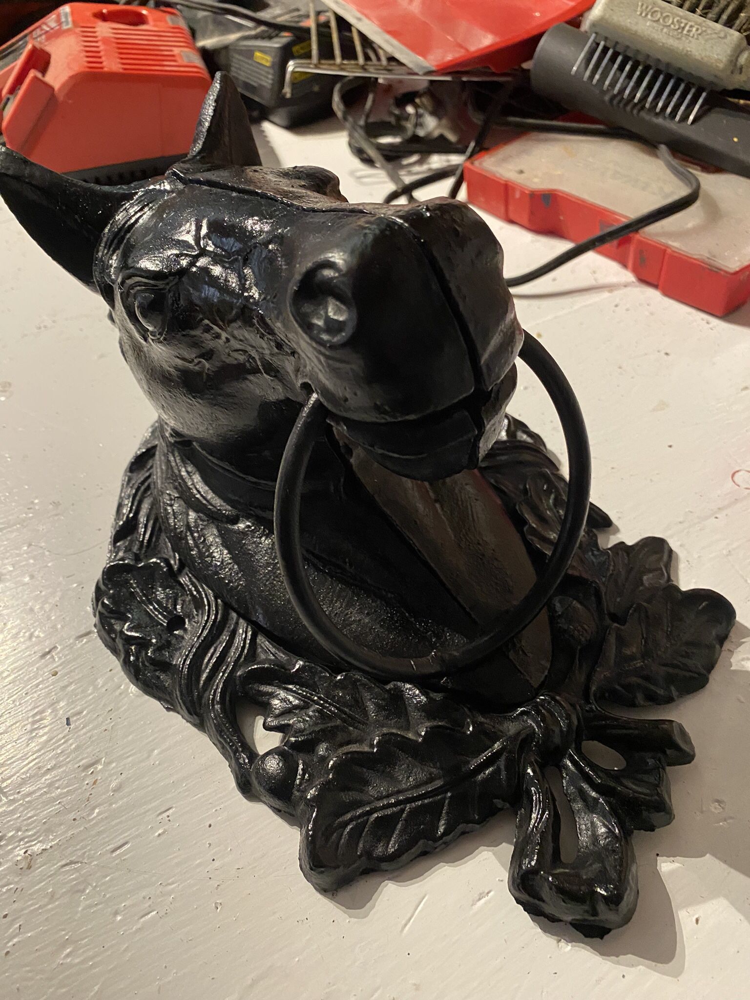 Antique Vintage Black Cast Iron Horse Head Wall Mount Hitching Post Barn Decor